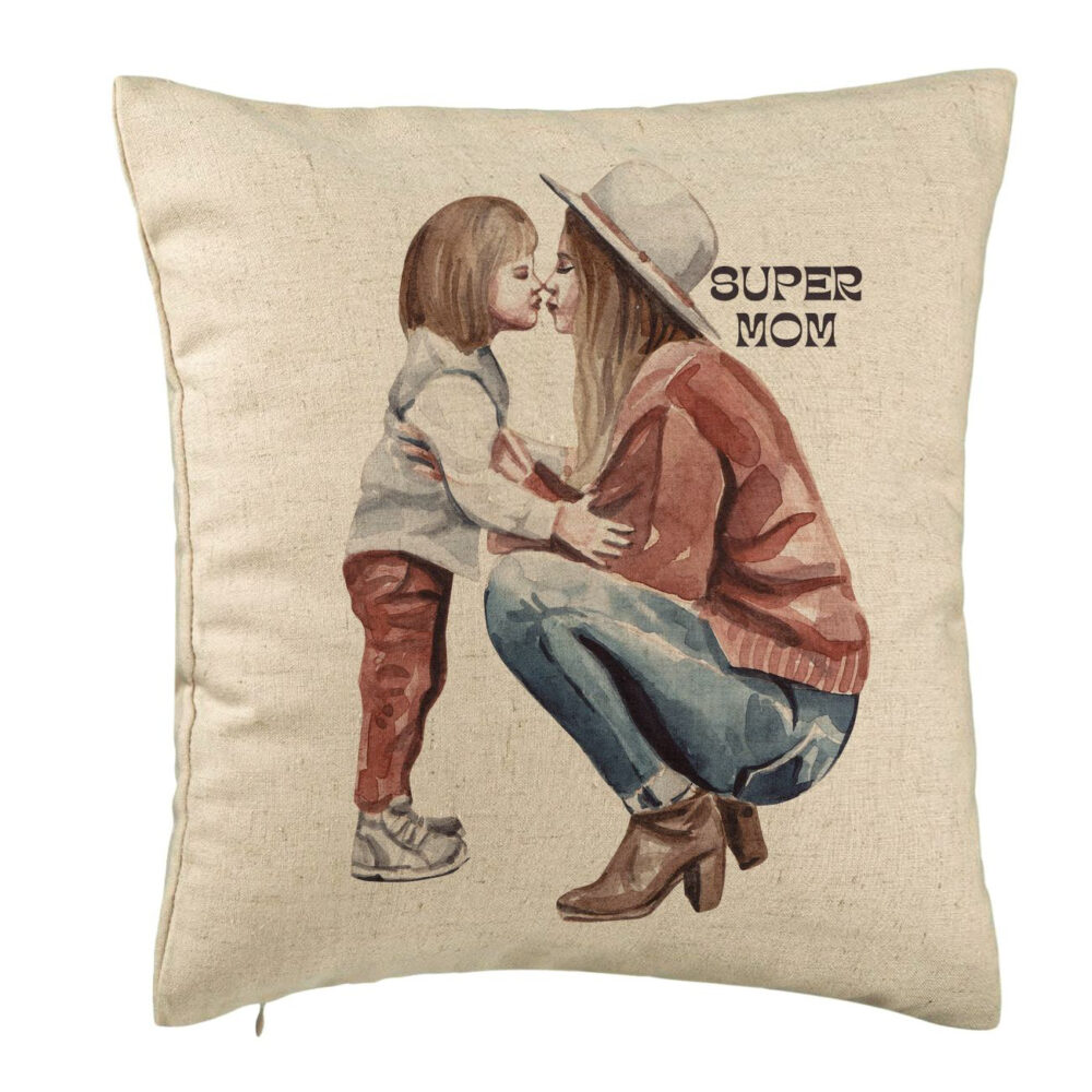 Perna Decorativa, Model Super Mom Girl, 40x40 cm, Bej, Husa Detasabila, Burduf 5 Perna Decorativa
