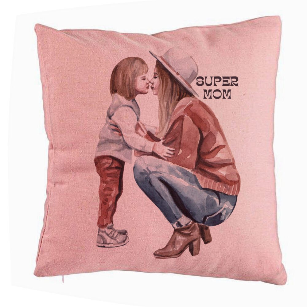 Perna Decorativa, Model Super Mom Girl, 40x40 cm, Roz, Husa Detasabila, Burduf 5 Perna Decorativa