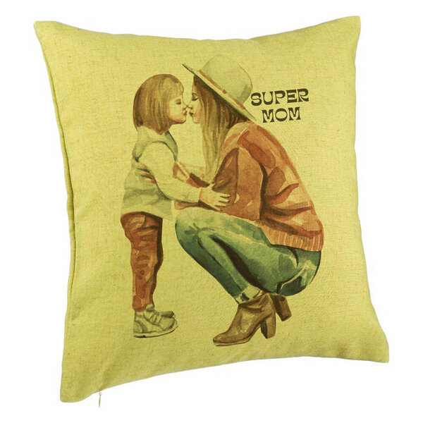 Perna Decorativa, Model Super Mom Girl, 40x40 cm, Verde, Husa Detasabila, Burduf 5 Perna Decorativa