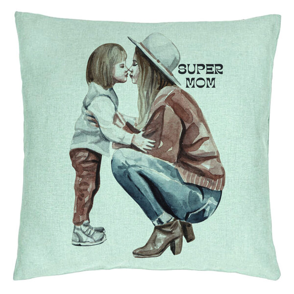 Perna Decorativa, Model Super Mom Girl, 40x40 cm, Verde Menta, Husa Detasabila, Burduf 15 Perna Decorativa