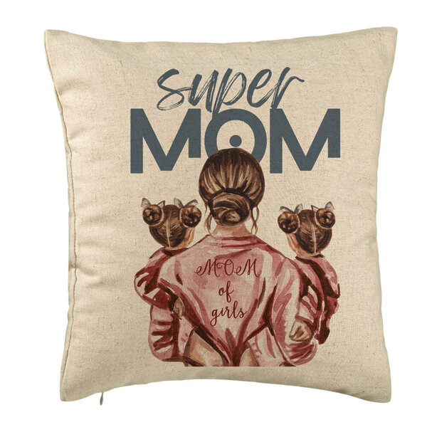 Perna Decorativa, Model Super Mom of Girls, 40x40 cm, Bej, Husa Detasabila, Burduf 5 Perna Decorativa