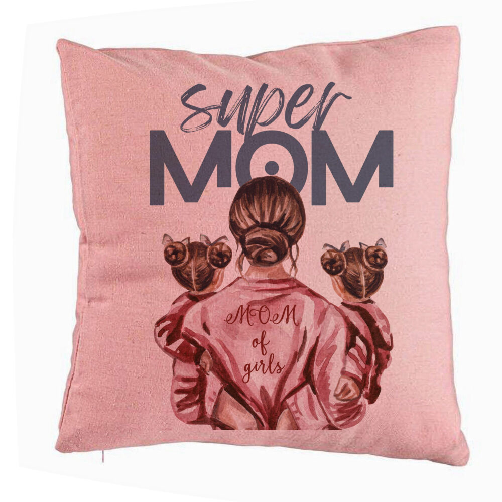Perna Decorativa, Model Super Mom of Girls, 40x40 cm, Roz, Husa Detasabila, Burduf 5 Perna Decorativa