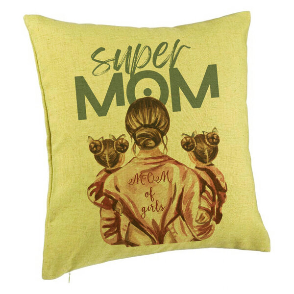 Perna Decorativa, Model Super Mom of Girls, 40x40 cm, Verde, Husa Detasabila, Burduf 5 Perna Decorativa