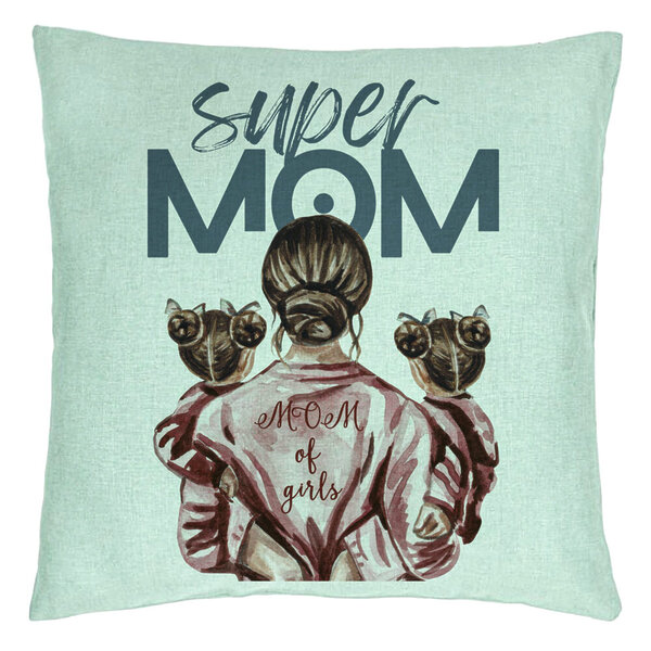 Perna Decorativa, Model Super Mom of Girls, 40x40 cm, Verde Menta, Husa Detasabila, Burduf 15 Perna Decorativa