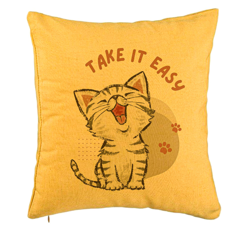 Perna Decorativa, Model Take it Easy, 40x40 cm, Galben, Husa Detasabila, Burduf 5 Perna Decorativa