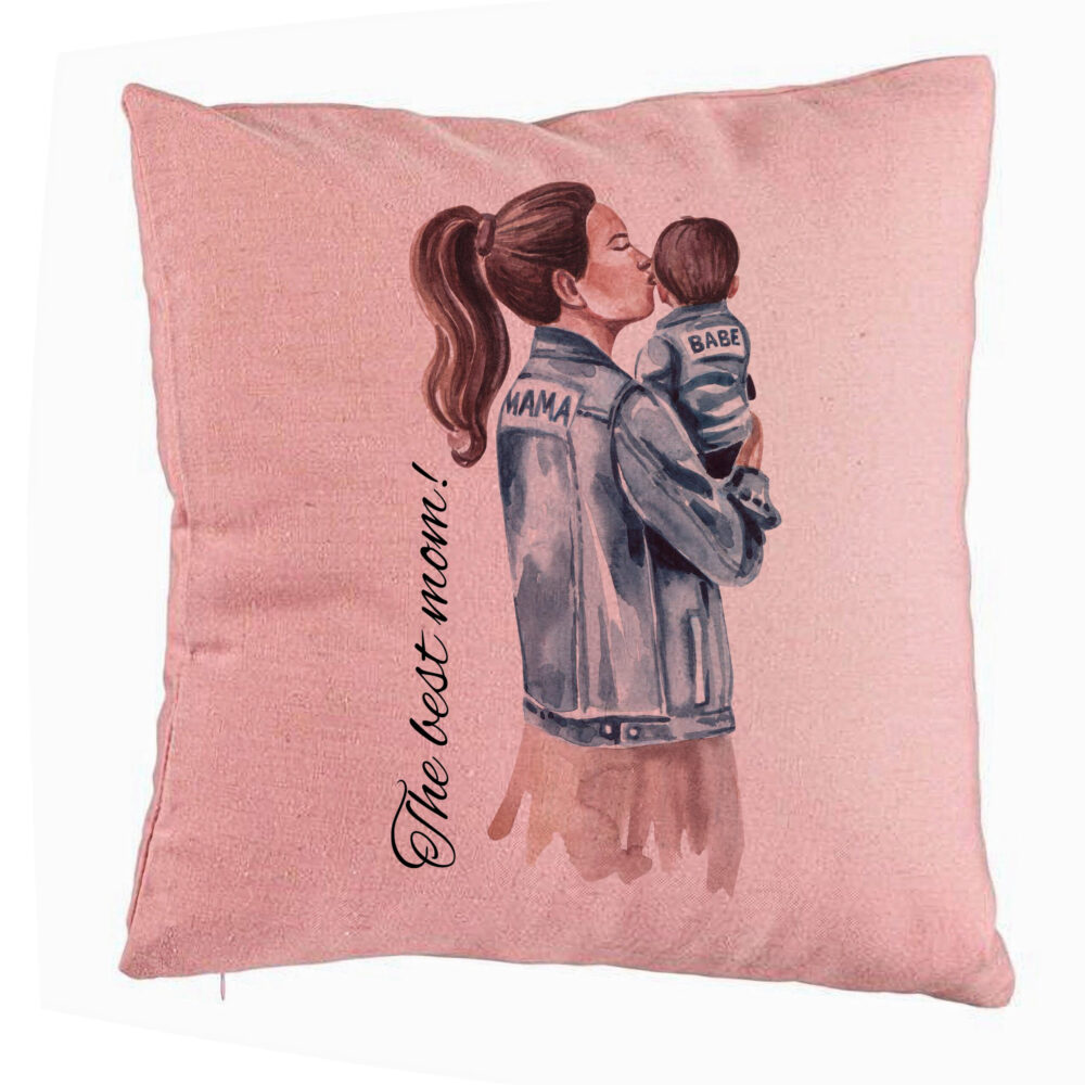 Perna Decorativa, Model The Best Mom 40x40 cm, Roz, Husa Detasabila, Burduf 5 Perna Decorativa