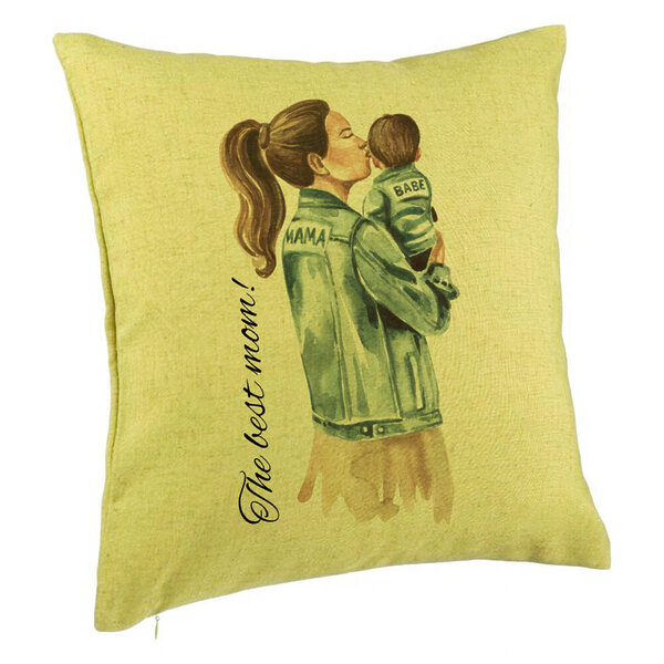 Perna Decorativa, Model The Best Mom 40x40 cm, Verde, Husa Detasabila, Burduf 5 Perna Decorativa