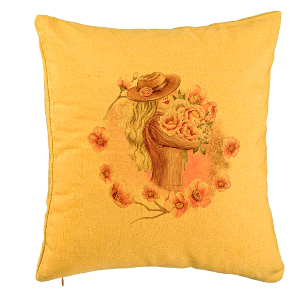 Perna Decorativa, Model The Flower Lady, 40x40 cm, Galben, Husa Detasabila, Burduf 5 Perna Decorativa