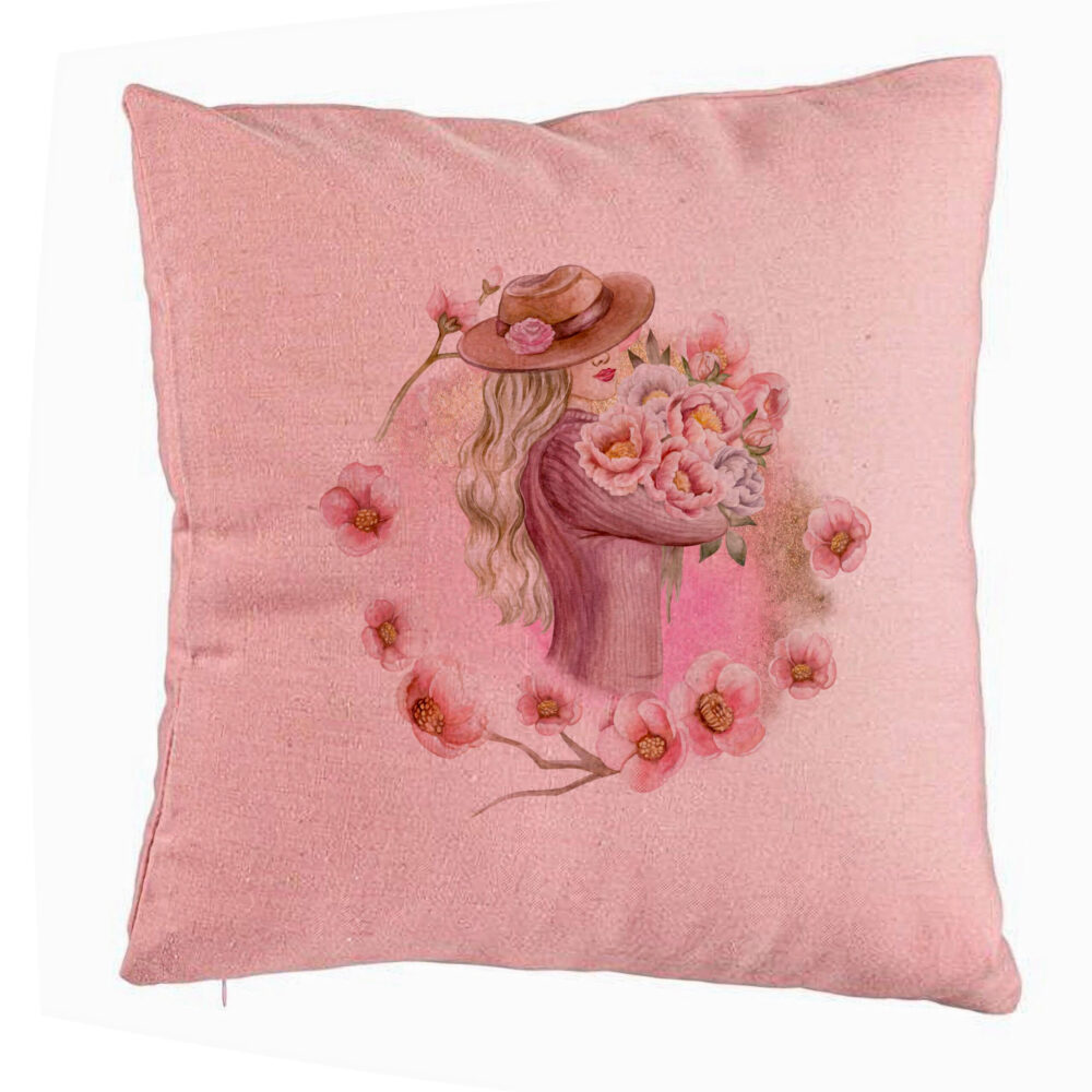 Perna Decorativa, Model The Flower Lady, 40x40 cm, Roz, Husa Detasabila, Burduf 5 Perna Decorativa
