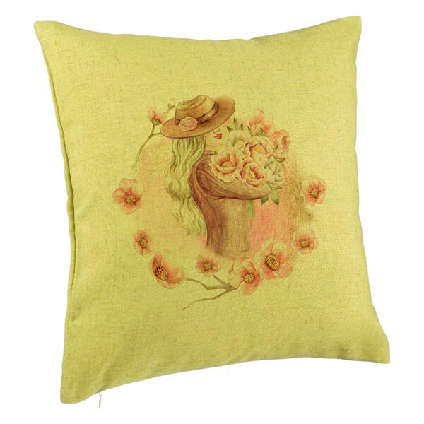 Perna Decorativa, Model The Flower Lady, 40x40 cm, Verde, Husa Detasabila, Burduf 5 Perna Decorativa