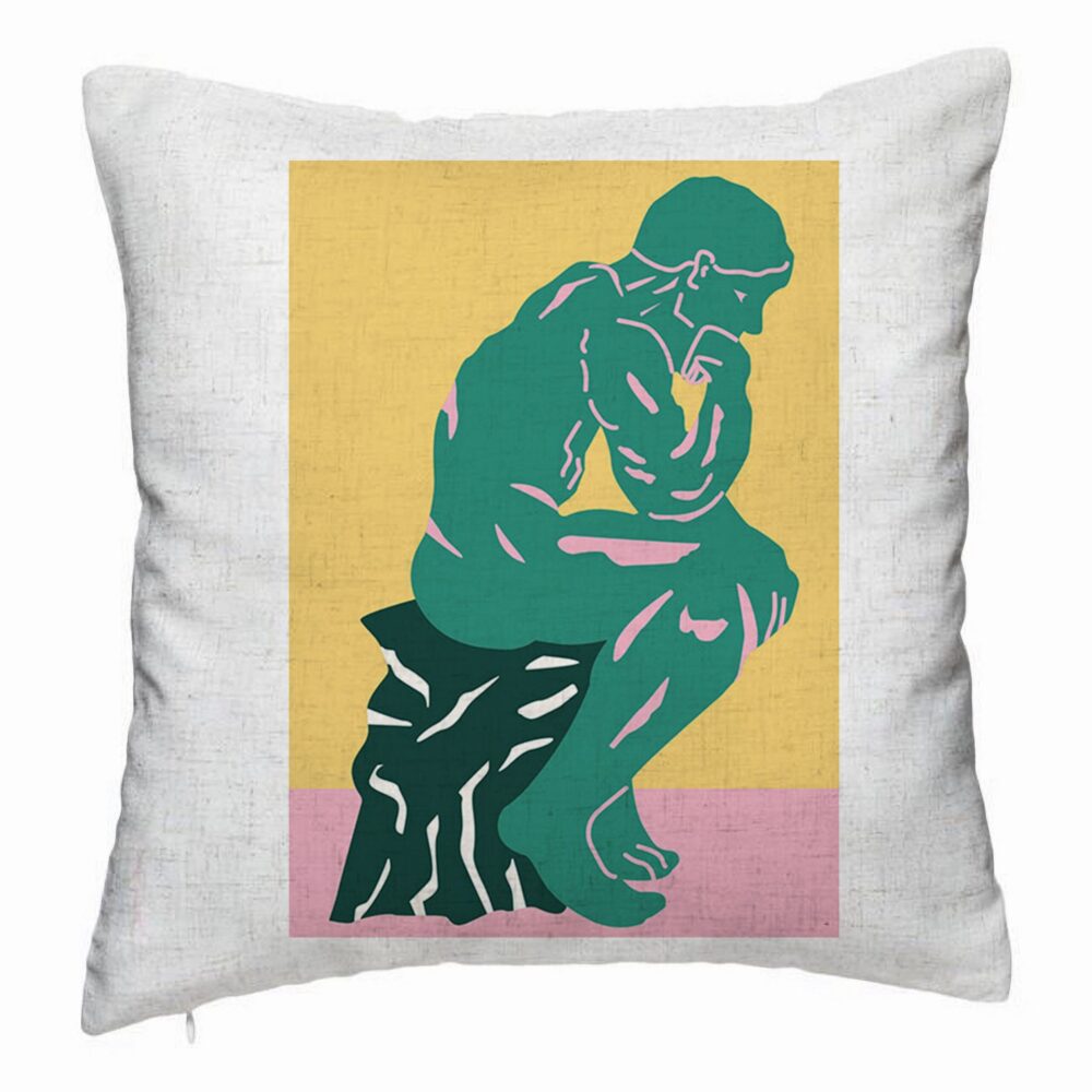 Perna Decorativa, Model The Thinker, 40x40 cm, Alb Murdar, Husa Detasabila, Burduf 5 Perna Decorativa