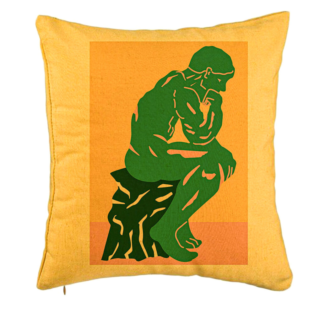 Perna Decorativa, Model The Thinker, 40x40 cm, Galben, Husa Detasabila, Burduf 5 Perna Decorativa