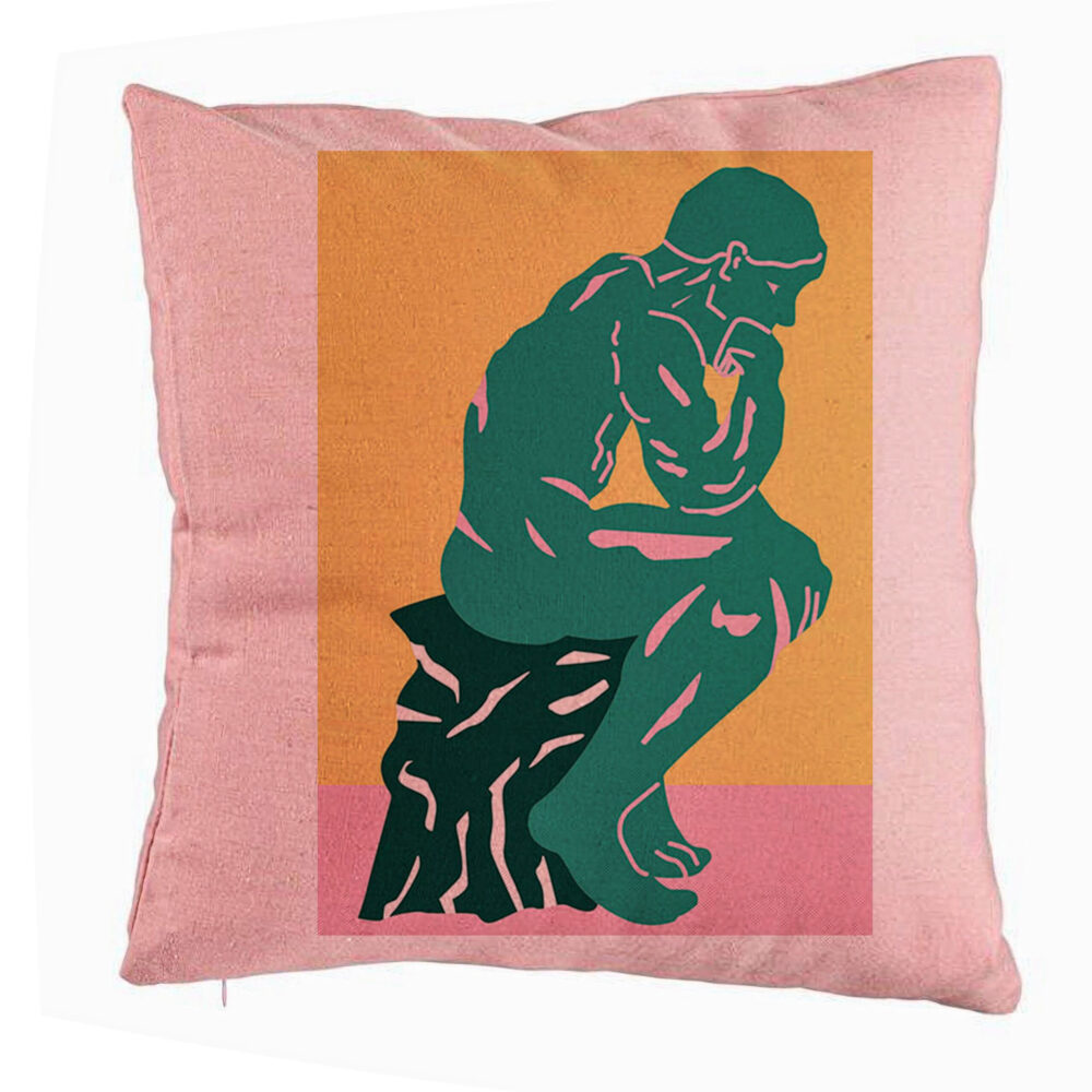 Perna Decorativa, Model The Thinker, 40x40 cm, Roz, Husa Detasabila, Burduf 5 Perna Decorativa
