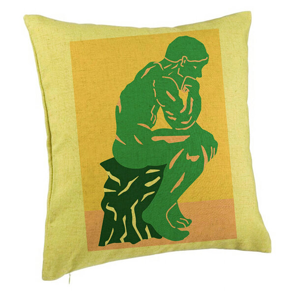 Perna Decorativa, Model The Thinker, 40x40 cm, Verde, Husa Detasabila, Burduf 5 Perna Decorativa