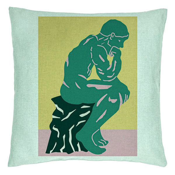 Perna Decorativa, Model The Thinker, 40x40 cm, Verde Menta, Husa Detasabila, Burduf 15 Perna Decorativa