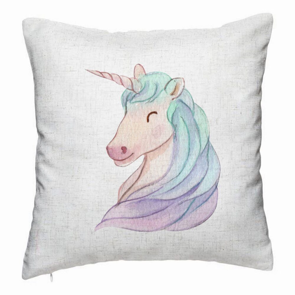 Perna Decorativa, Model Unicorns, 40x40 cm, Alb Murdar, Husa Detasabila, Burduf 5 Perna Decorativa