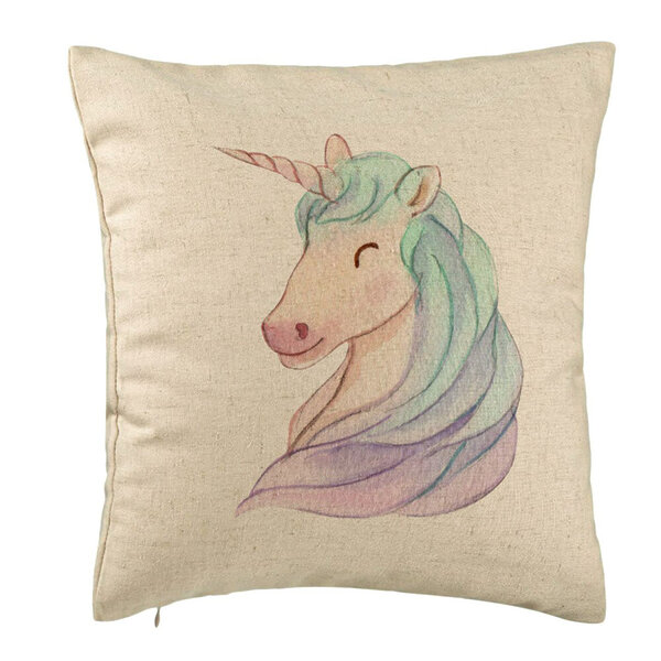 Perna Decorativa, Model Unicorns, 40x40 cm, Bej, Husa Detasabila, Burduf 5 Perna Decorativa