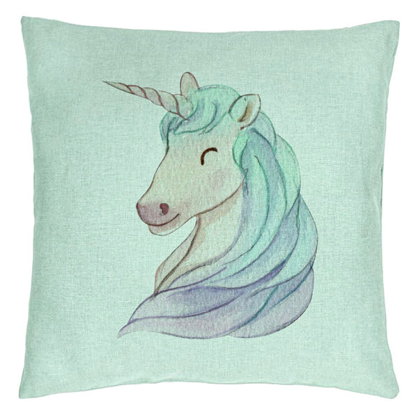 Perna Decorativa, Model Unicorns, 40x40 cm, Verde Menta, Husa Detasabila, Burduf 15 Perna Decorativa