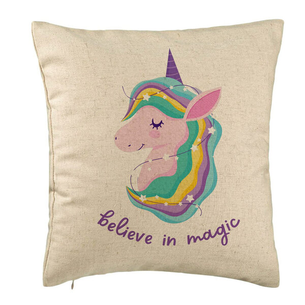 Perna Decorativa, Model Unicorns Believe in Magic, 40x40 cm, Bej, Husa Detasabila, Burduf 5 Perna Decorativa