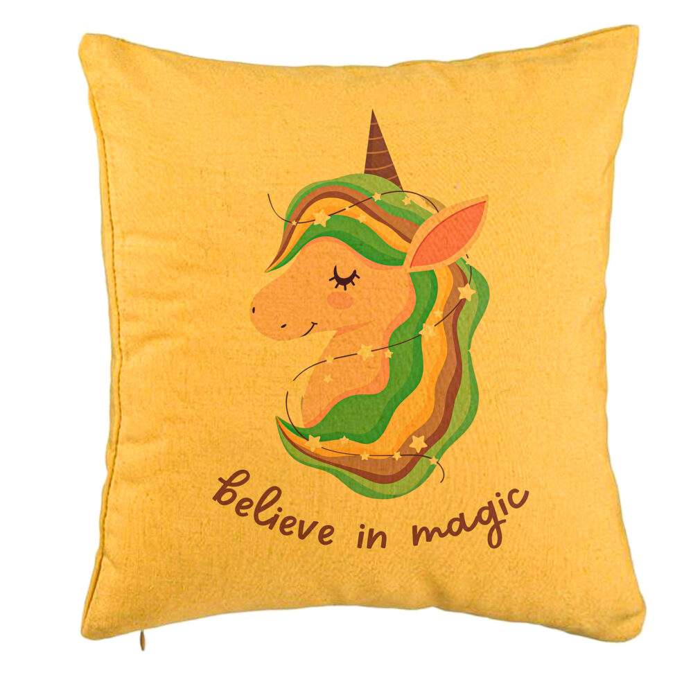 Perna Decorativa, Model Unicorns Believe in Magic, 40x40 cm, Galben, Husa Detasabila, Burduf 5 Perna Decorativa