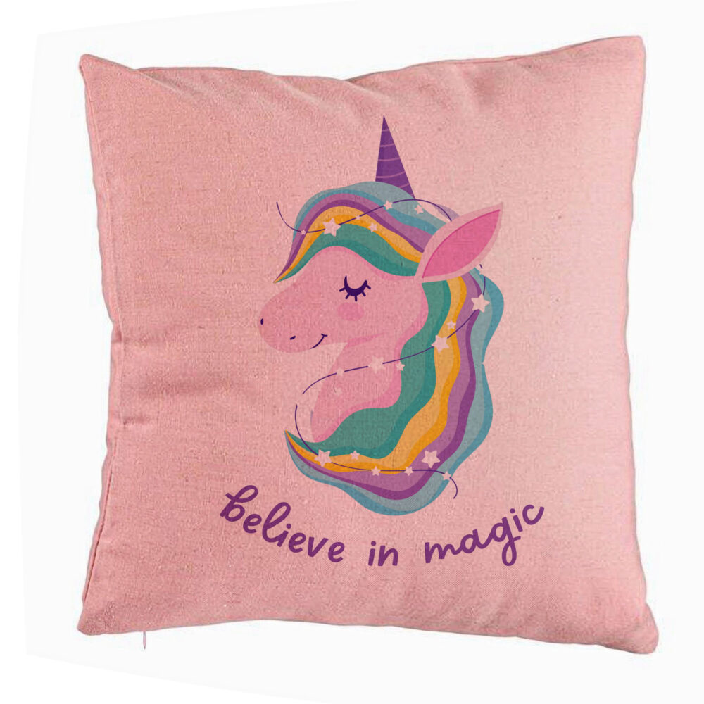 Perna Decorativa, Model Unicorns Believe in Magic, 40x40 cm, Roz, Husa Detasabila, Burduf 5 Perna Decorativa