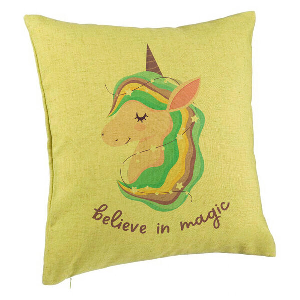 Perna Decorativa, Model Unicorns Believe in Magic, 40x40 cm, Verde, Husa Detasabila, Burduf 5 Perna Decorativa