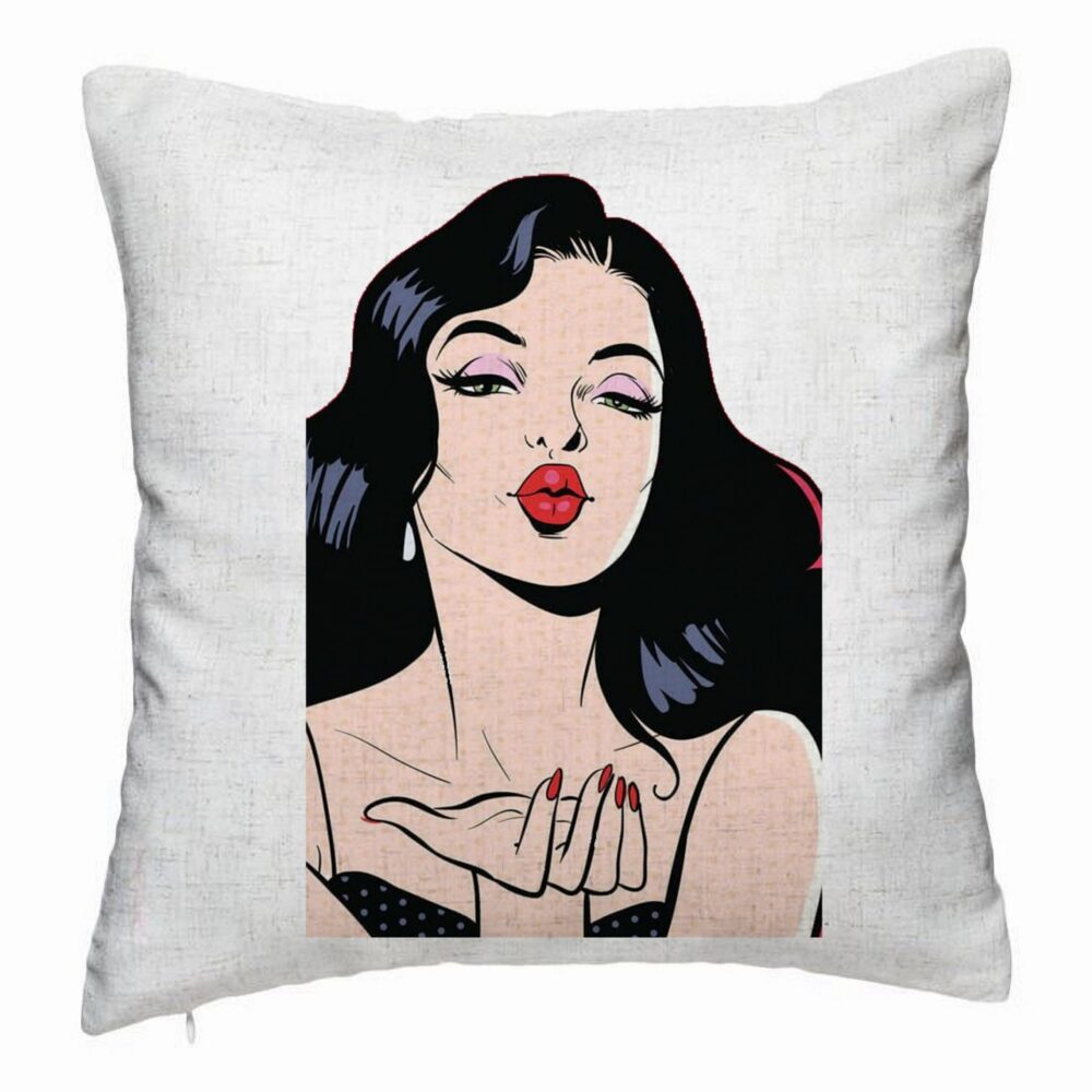 Perna Decorativa, Model Vintage Pop Art, 40x40 cm, Alb Murdar, Husa Detasabila, Burduf 5 Perna Decorativa