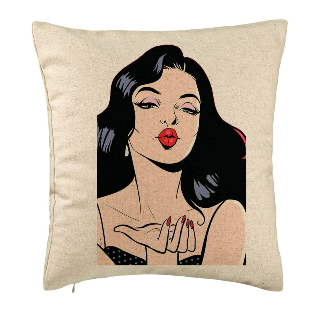Perna Decorativa, Model Vintage Pop Art, 40x40 cm, Bej, Husa Detasabila, Burduf 5 Perna Decorativa