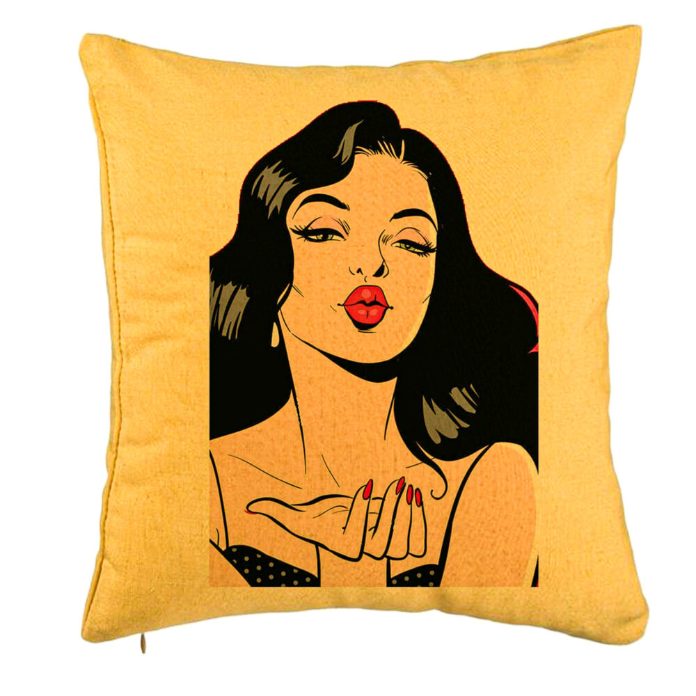 Perna Decorativa, Model Vintage Pop Art, 40x40 cm, Galben, Husa Detasabila, Burduf 5 Perna Decorativa