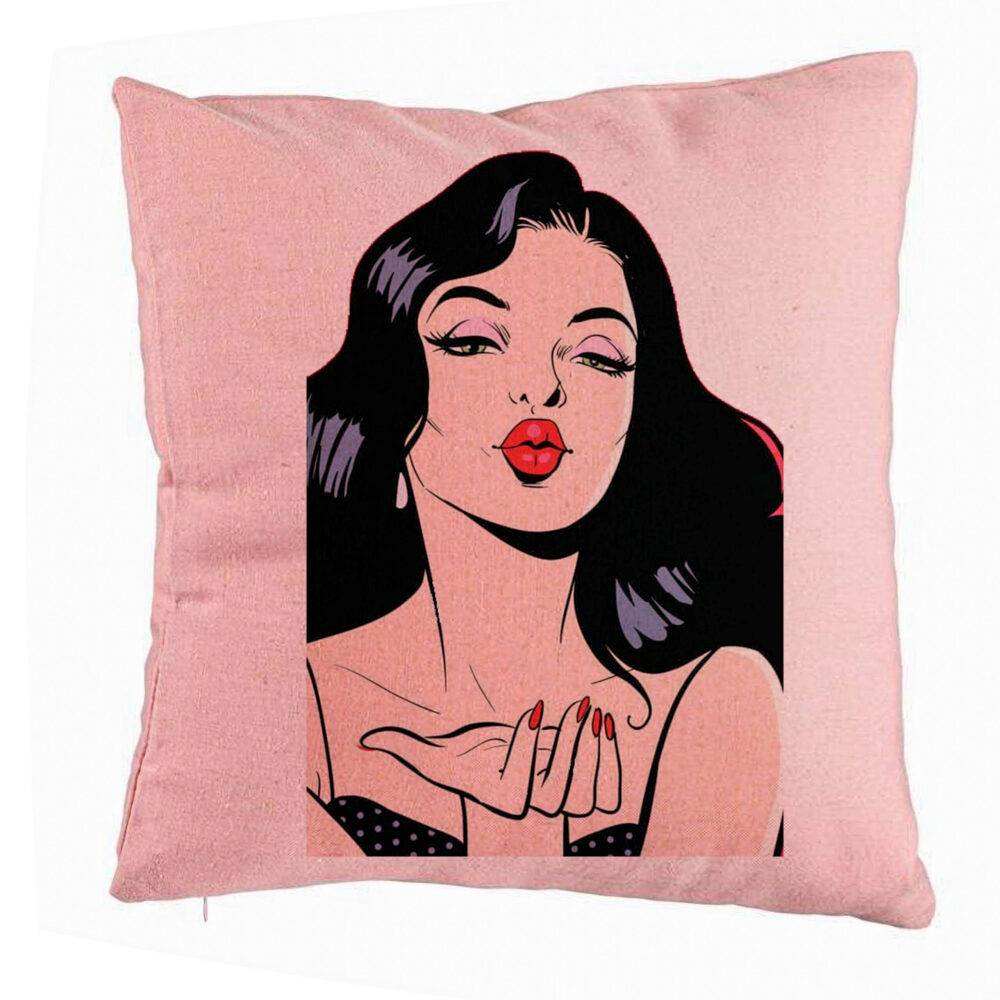 Perna Decorativa, Model Vintage Pop Art, 40x40 cm, Roz, Husa Detasabila, Burduf 5 Perna Decorativa