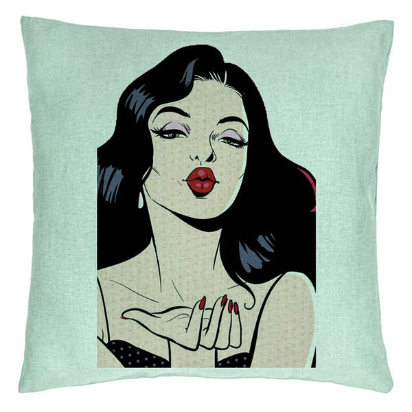 Perna Decorativa, Model Vintage Pop Art, 40x40 cm, Verde Menta, Husa Detasabila, Burduf 15 Perna Decorativa