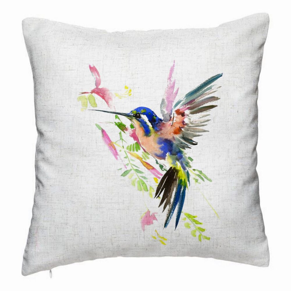 Perna Decorativa, Model Watercolor Birds, 40x40 cm, Alb Murdar, Husa Detasabila, Burduf 5 Perna Decorativa