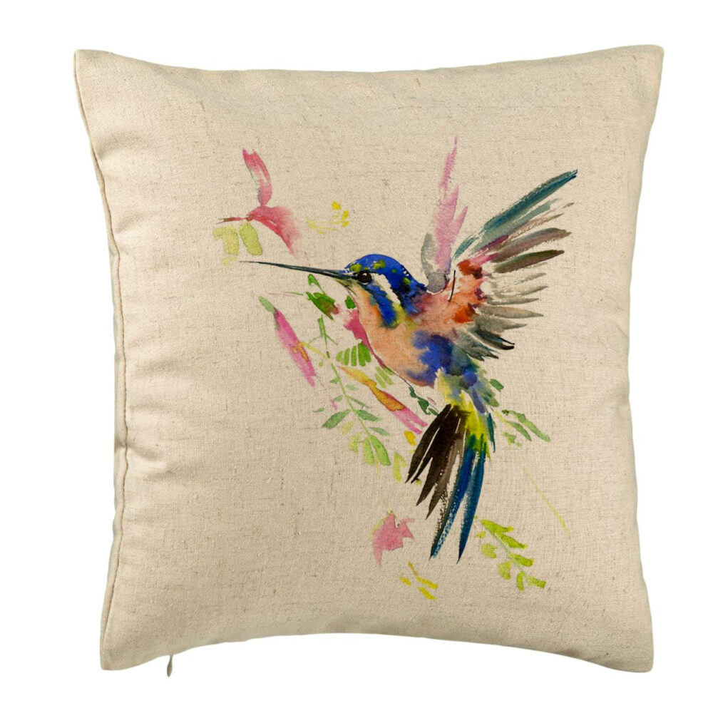 Perna Decorativa, Model Watercolor Birds, 40x40 cm, Bej, Husa Detasabila, Burduf 5 Perna Decorativa