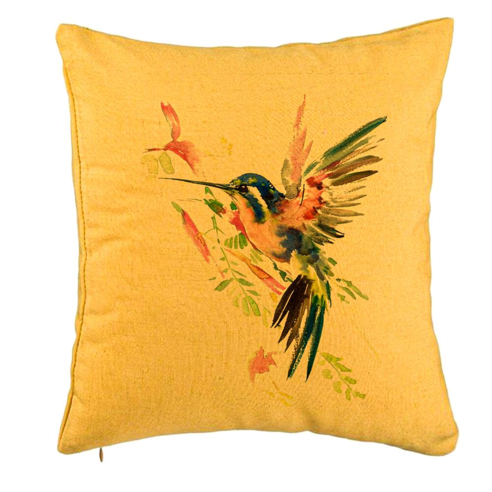 Perna Decorativa, Model Watercolor Birds, 40x40 cm, Galben, Husa Detasabila, Burduf 5 Perna Decorativa