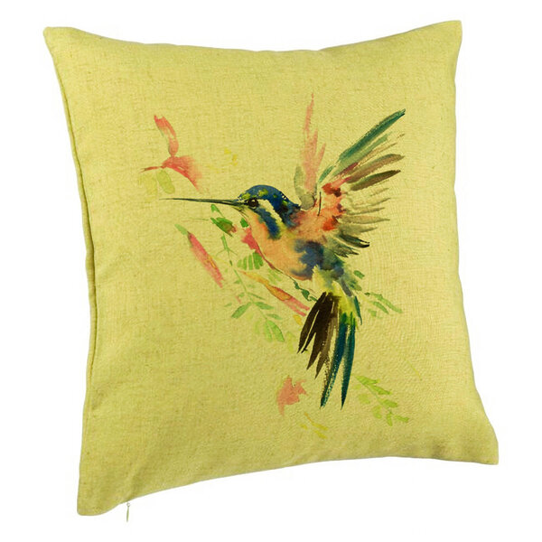 Perna Decorativa, Model Watercolor Birds, 40x40 cm, Verde, Husa Detasabila, Burduf 5 Perna Decorativa