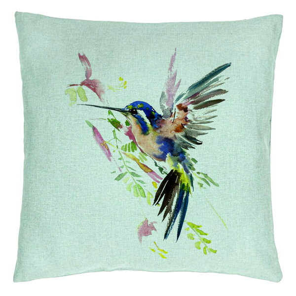 Perna Decorativa, Model Watercolor Birds, 40x40 cm, Verde Menta, Husa Detasabila, Burduf 15 Perna Decorativa