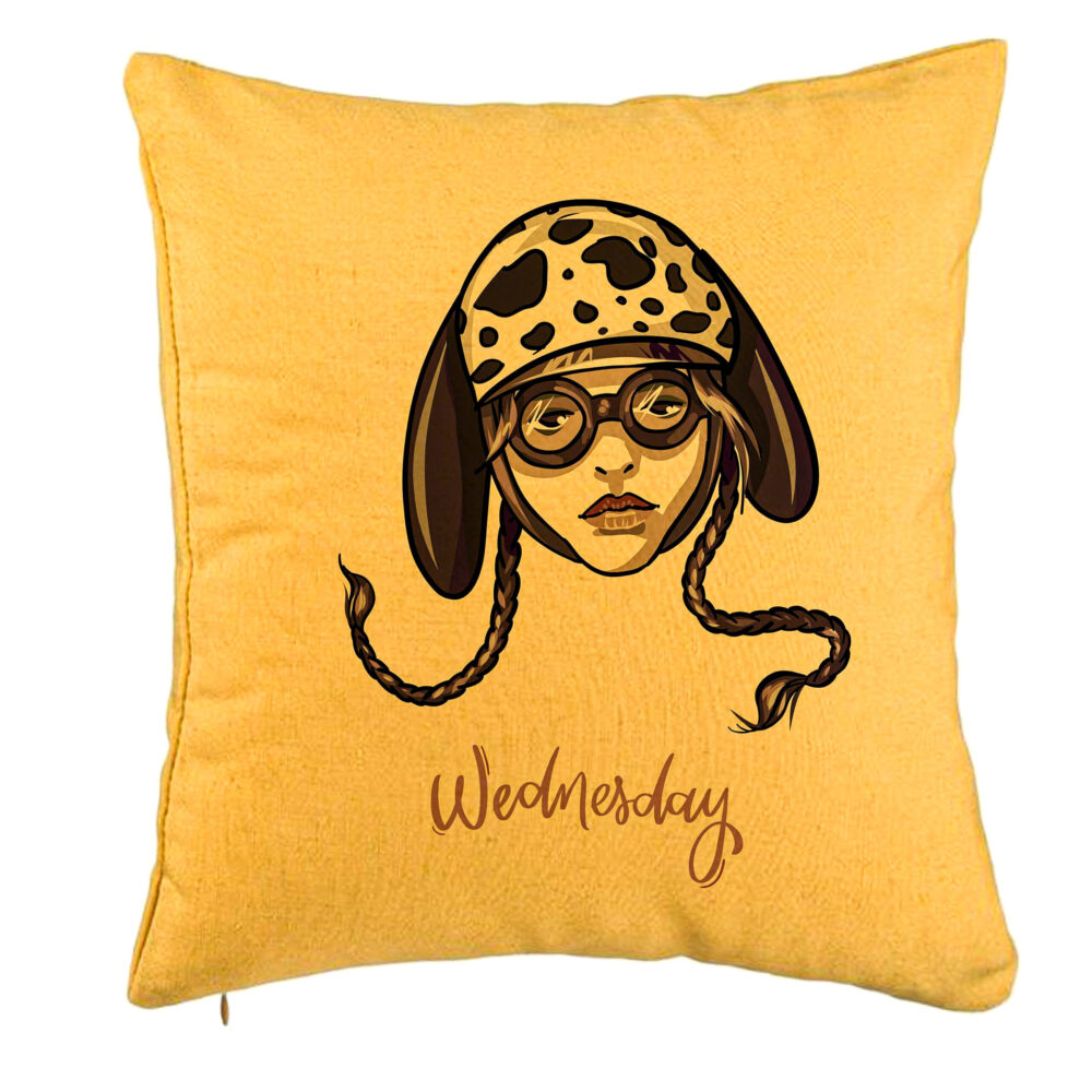 Perna Decorativa, Model Wednesday Addams 1, 40x40 cm, Galben, Husa Detasabila, Burduf 5 Perna Decorativa