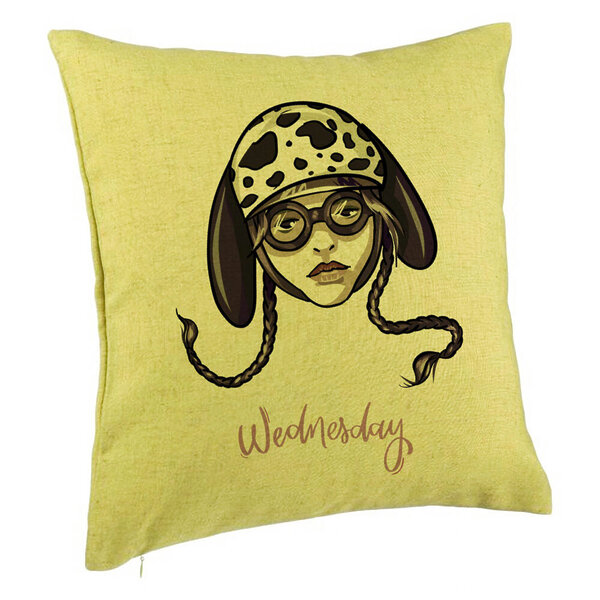 Perna Decorativa, Model Wednesday Addams 1, 40x40 cm, Verde, Husa Detasabila, Burduf 5 Perna Decorativa