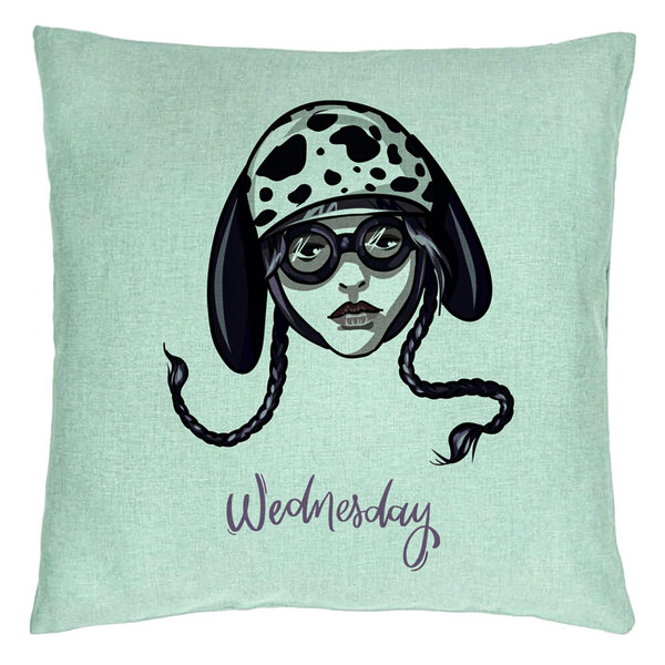 Perna Decorativa, Model Wednesday Addams 1, 40x40 cm, Verde Menta, Husa Detasabila, Burduf 15 Perna Decorativa