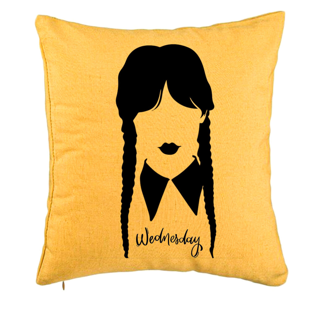 Perna Decorativa, Model Wednesday Addams 2, 40x40 cm, Galben, Husa Detasabila, Burduf 5 Perna Decorativa