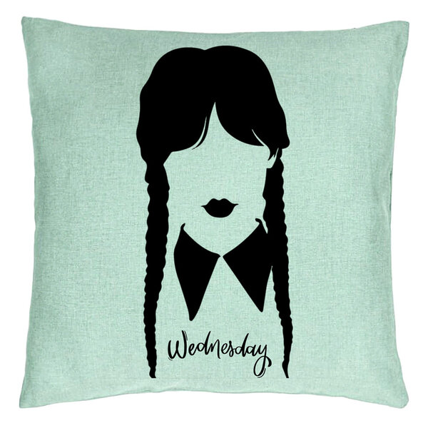 Perna Decorativa, Model Wednesday Addams 2, 40x40 cm, Verde Menta, Husa Detasabila, Burduf 15 Perna Decorativa