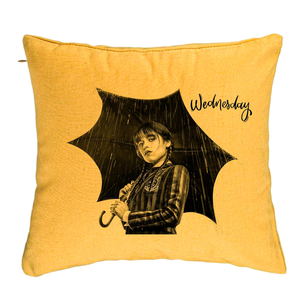 Perna Decorativa, Model Wednesday Addams 3, 40x40 cm, Galben, Husa Detasabila, Burduf 5 Perna Decorativa