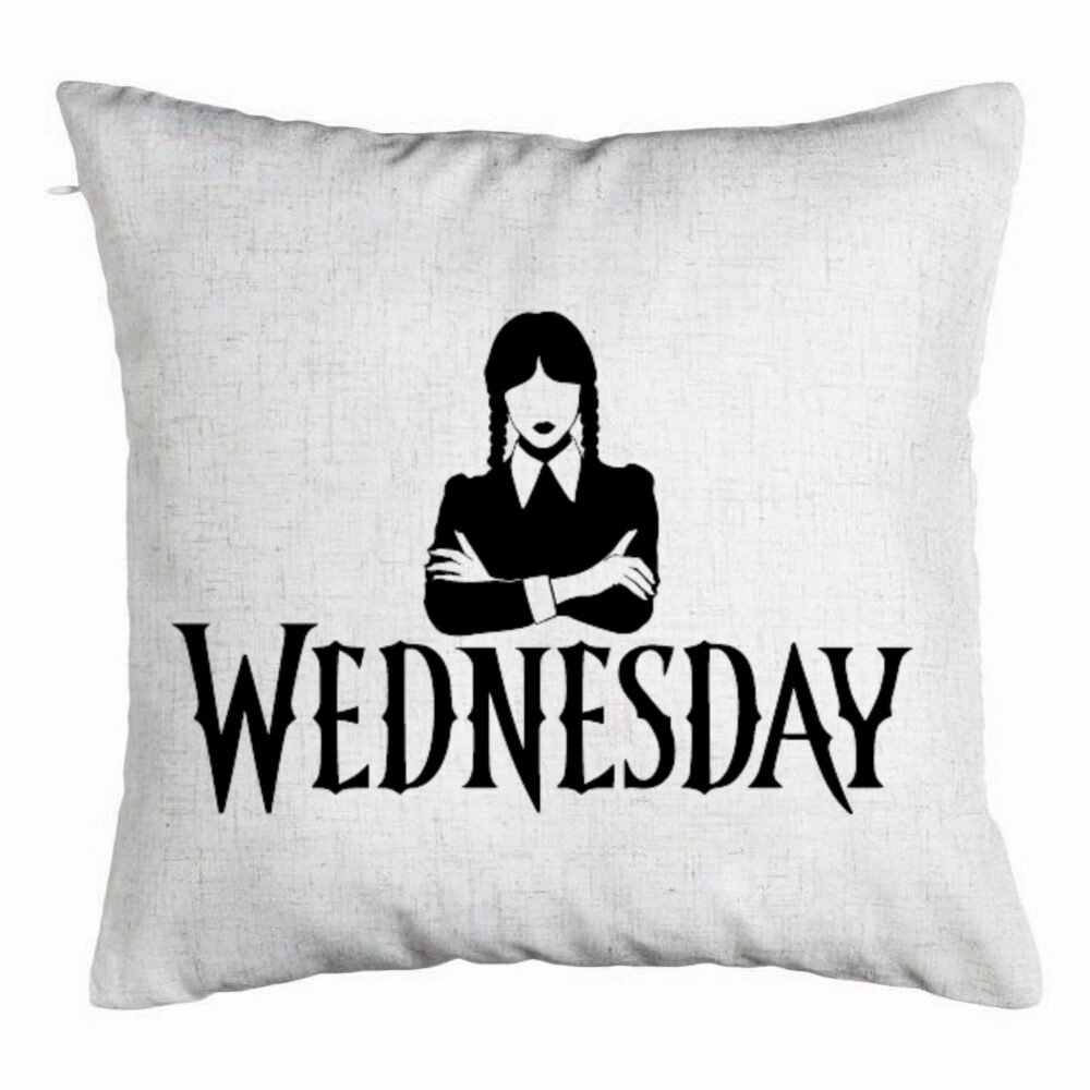 Perna Decorativa, Model Wednesday Addams 4, 40x40 cm, Alb Murdar, Husa Detasabila, Burduf 5 Perna Decorativa