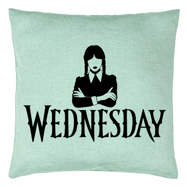 Perna Decorativa, Model Wednesday Addams 4, 40x40 cm, Verde Menta, Husa Detasabila, Burduf 15 Perna Decorativa