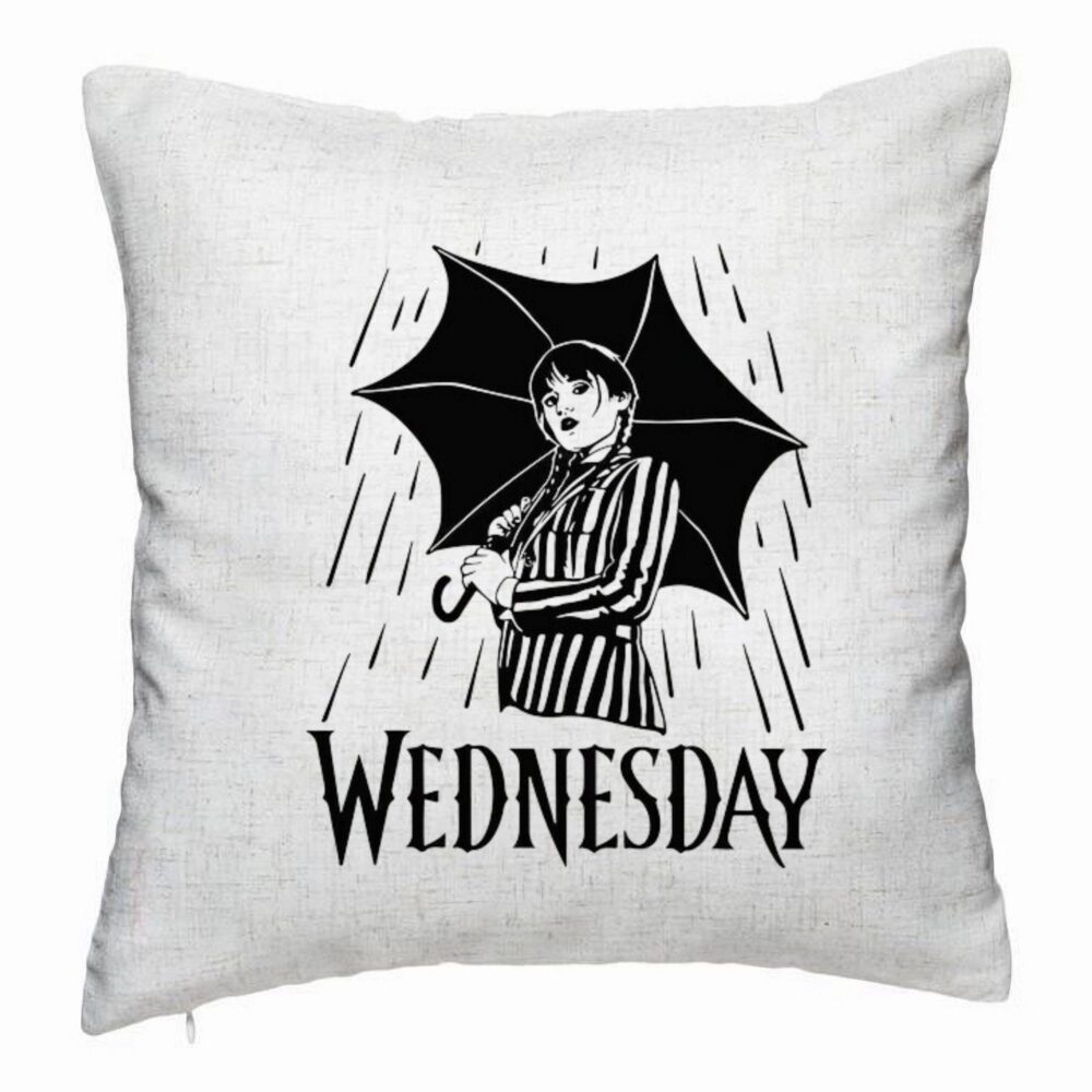 Perna Decorativa, Model Wednesday Addams 5, 40x40 cm, Alb Murdar, Husa Detasabila, Burduf 5 Perna Decorativa