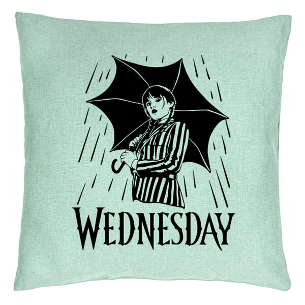 Perna Decorativa, Model Wednesday Addams 5, 40x40 cm, Verde Menta, Husa Detasabila, Burduf 15 Perna Decorativa