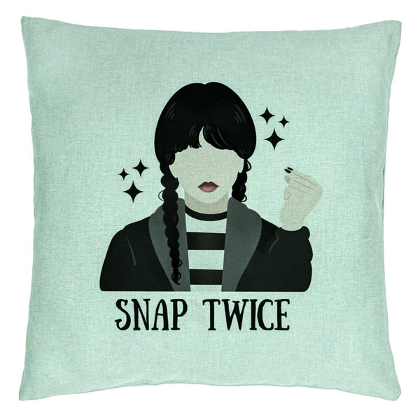 Perna Decorativa, Model Wednesday Addams 6, 40x40 cm, Verde Menta, Husa Detasabila, Burduf 15 Perna Decorativa