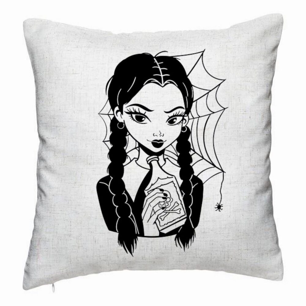 Perna Decorativa, Model Wednesday Addams 7, 40x40 cm, Alb Murdar, Husa Detasabila, Burduf 5 Perna Decorativa