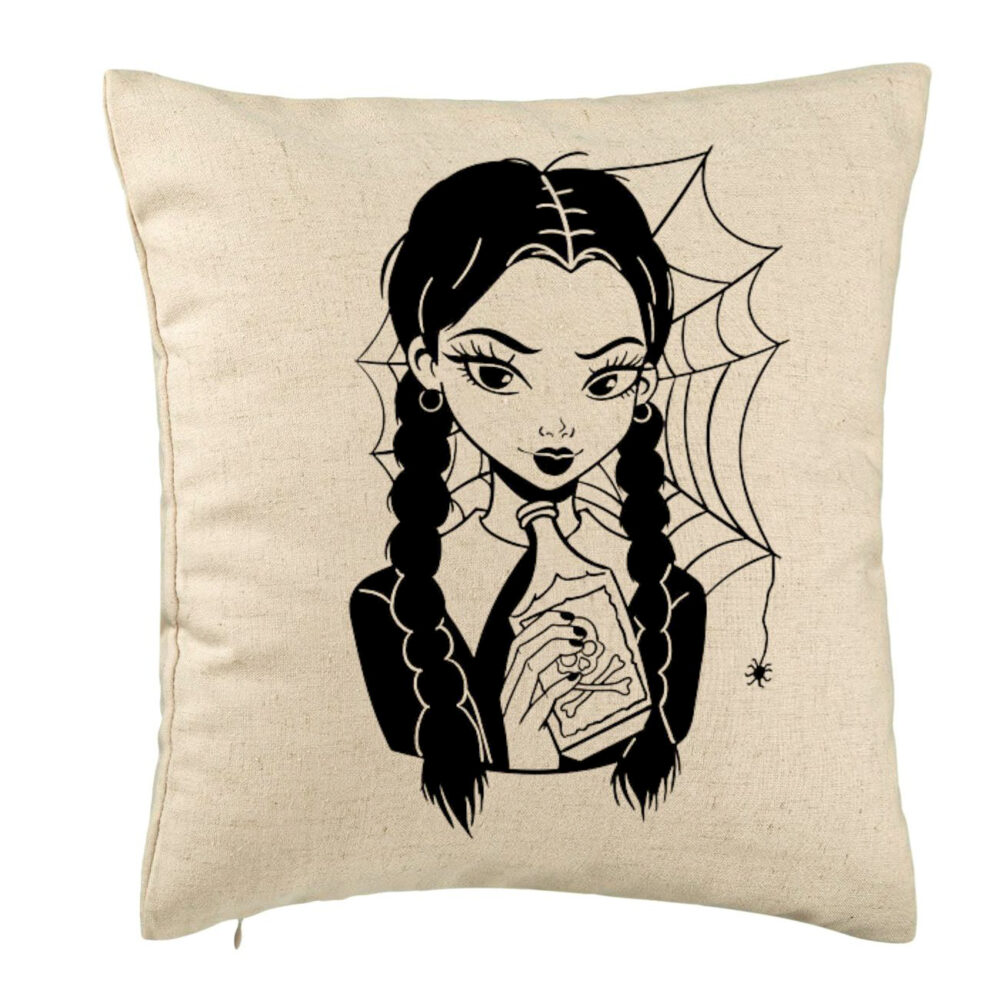 Perna Decorativa, Model Wednesday Addams 7, 40x40 cm, Bej, Husa Detasabila, Burduf 5 Perna Decorativa