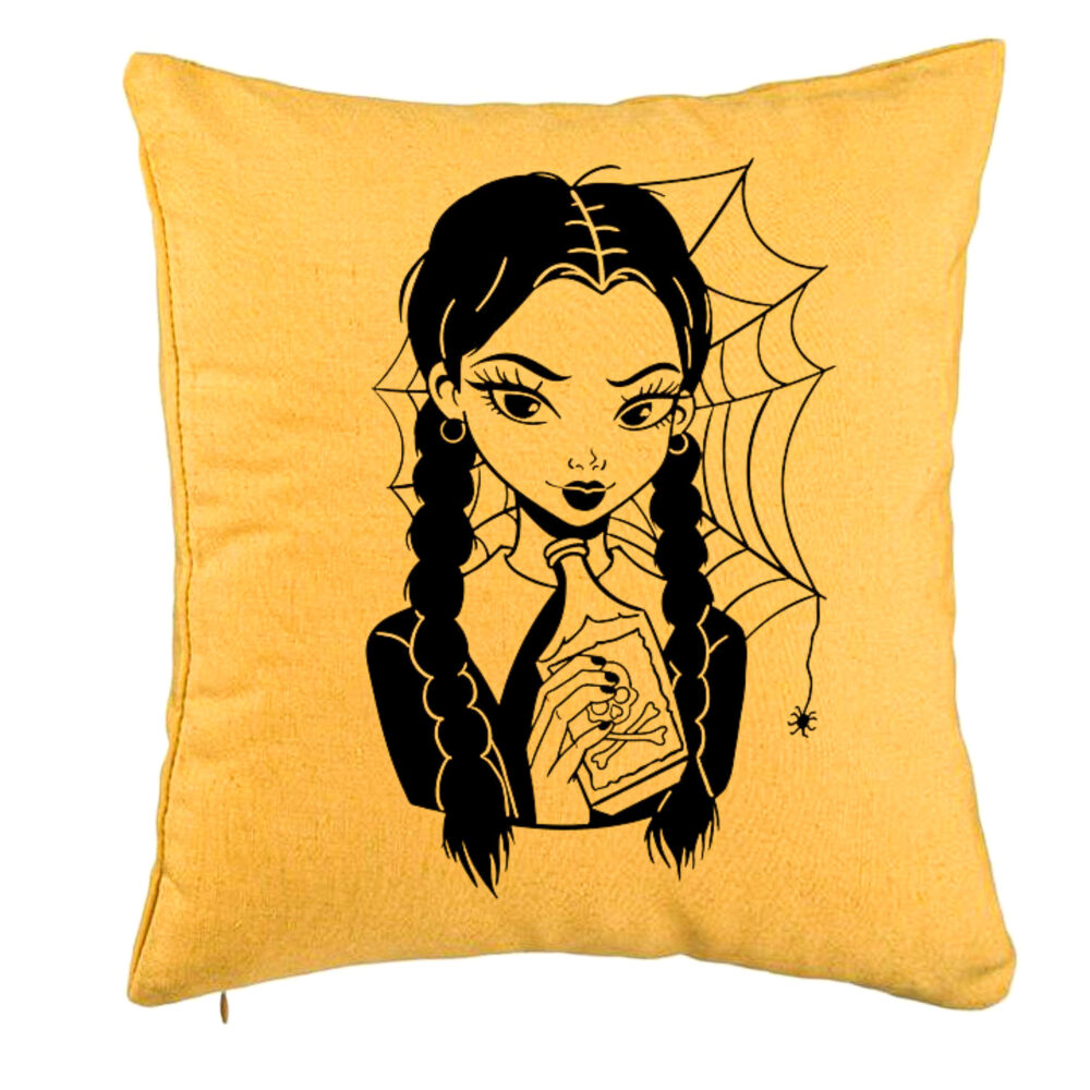Perna Decorativa, Model Wednesday Addams 7, 40x40 cm, Galben, Husa Detasabila, Burduf 5 Perna Decorativa